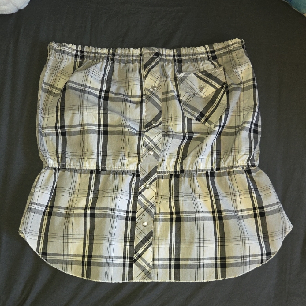 Full Tilt Black & Gray Plaid Strapless Top 💚🩵🩷